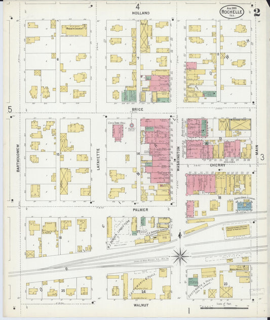 Sanborn Fire Insurance Map from Rochelle, Ogle County, Illinois (1899), Sheet #0002 - Historic Sanborn Fire Insurance Map Print, vintage old map wall art, antique decor, genealogy gift, Illinois Illinois map