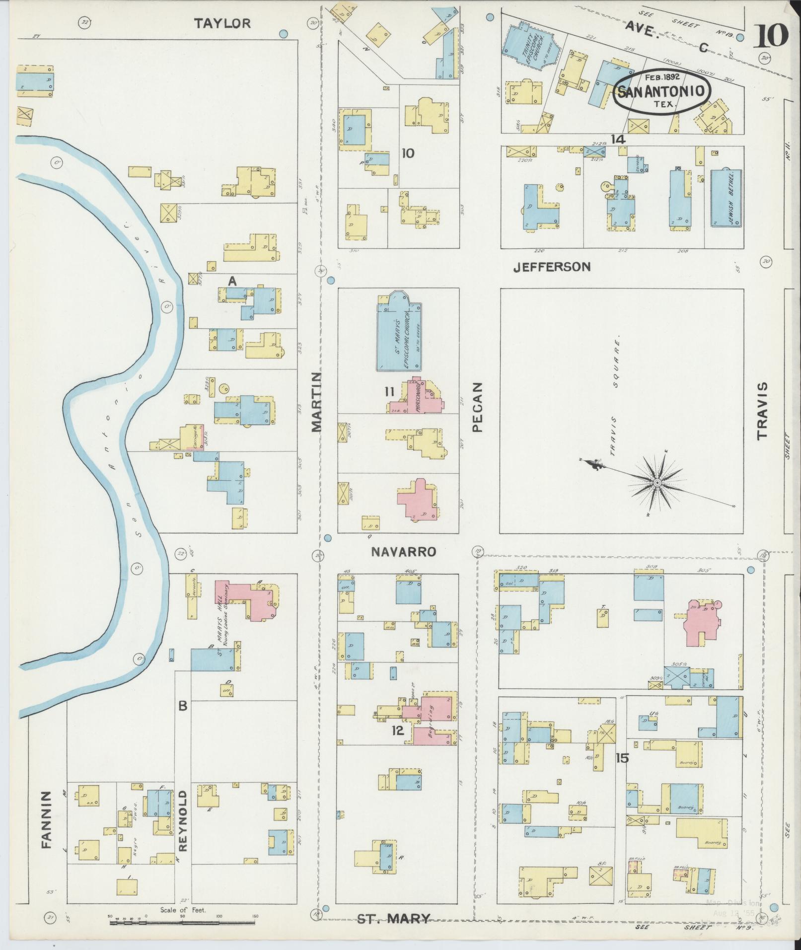 Sanborn Fire Insurance Map from San Antonio, Bexar County, Texas. (1892), Sheet 10 – Historic Sanborn Fire Insurance Map Print