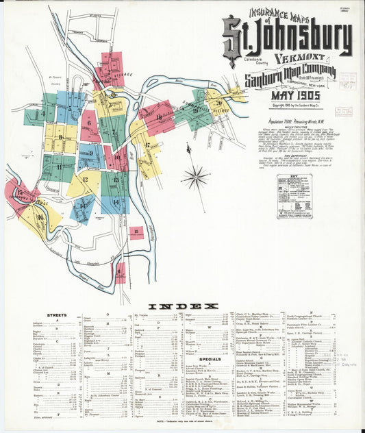 Sanborn Fire Insurance Map from Saint Johnsbury, Caledonia County, Vermont (1905), Sheet #0001 - Historic Sanborn Fire Insurance Map Print, vintage old map wall art, antique decor, genealogy gift, Vermont Vermont map