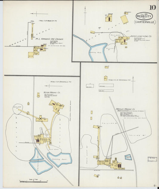 Sanborn Fire Insurance Map from Webb City, Jasper County, Missouri (1893), Sheet #0010 - Historic Sanborn Fire Insurance Map Print, vintage old map wall art, antique decor, genealogy gift, Missouri Missouri map