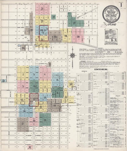 Sanborn Fire Insurance Map from Ontario, San Bernardino County, California (1912), Sheet #0001 - Complete Map Set gallery image, historic Sanborn map, vintage wall art, California California