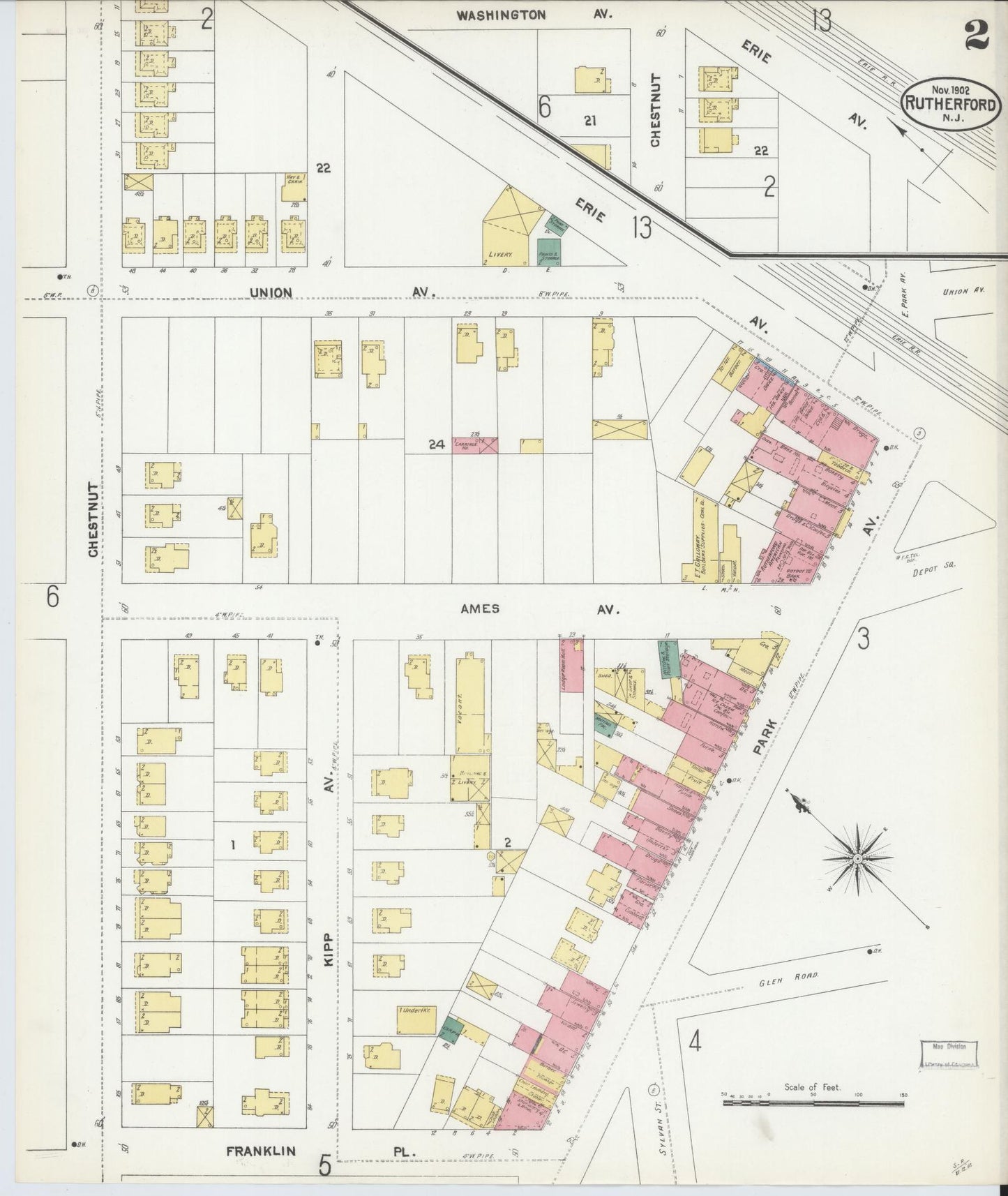Sanborn Fire Insurance Map from Rutherford, Bergen County, New Jersey (1902), Sheet #0002 - Complete Map Set gallery image, historic Sanborn map, vintage wall art, New Jersey New Jersey