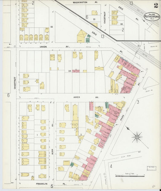 Sanborn Fire Insurance Map from Rutherford, Bergen County, New Jersey (1902), Sheet #0002 - Complete Map Set gallery image, historic Sanborn map, vintage wall art, New Jersey New Jersey