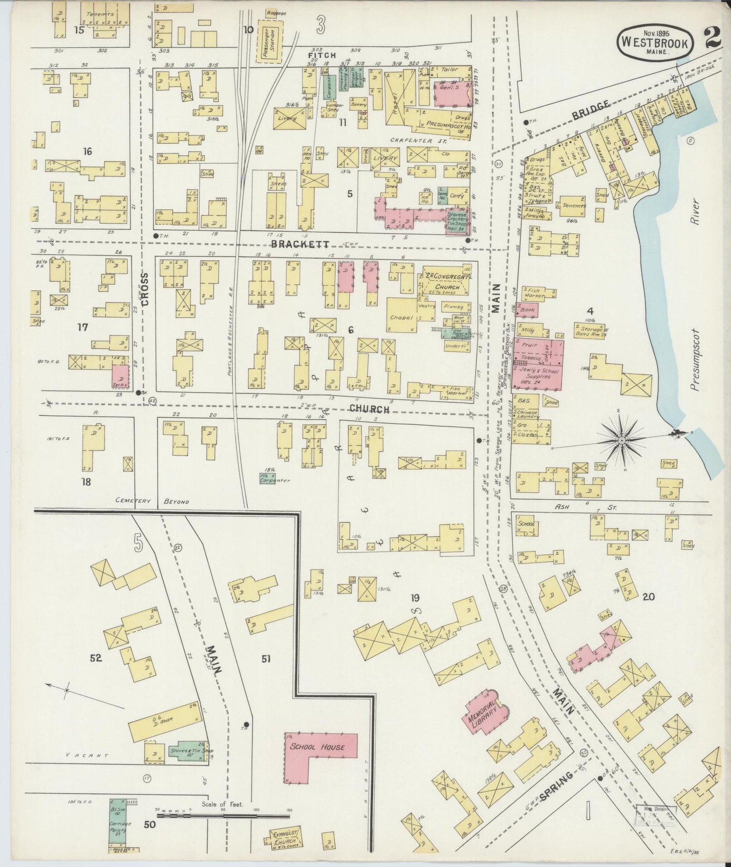 Sanborn Fire Insurance Map from Westbrook, Cumberland County, Maine (1895), Sheet #0002 - Complete Map Set gallery image, historic Sanborn map, vintage wall art, Maine Maine