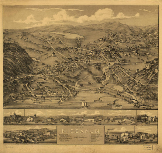 View of Higganum, Connecticut 1881. (1881) – Historic Bird’s-Eye View Panorama Print