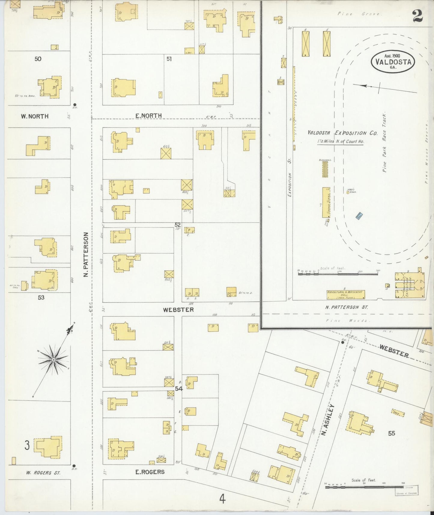 Sanborn Fire Insurance Map from Valdosta, Lowndes County, Georgia (1900), Sheet #0002 - Complete Map Set gallery image, historic Sanborn map, vintage wall art, Georgia Georgia