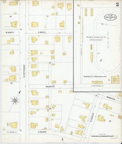 Sanborn Fire Insurance Map from Valdosta, Lowndes County, Georgia (1900), Sheet #0002 - Complete Map Set gallery image, historic Sanborn map, vintage wall art, Georgia Georgia