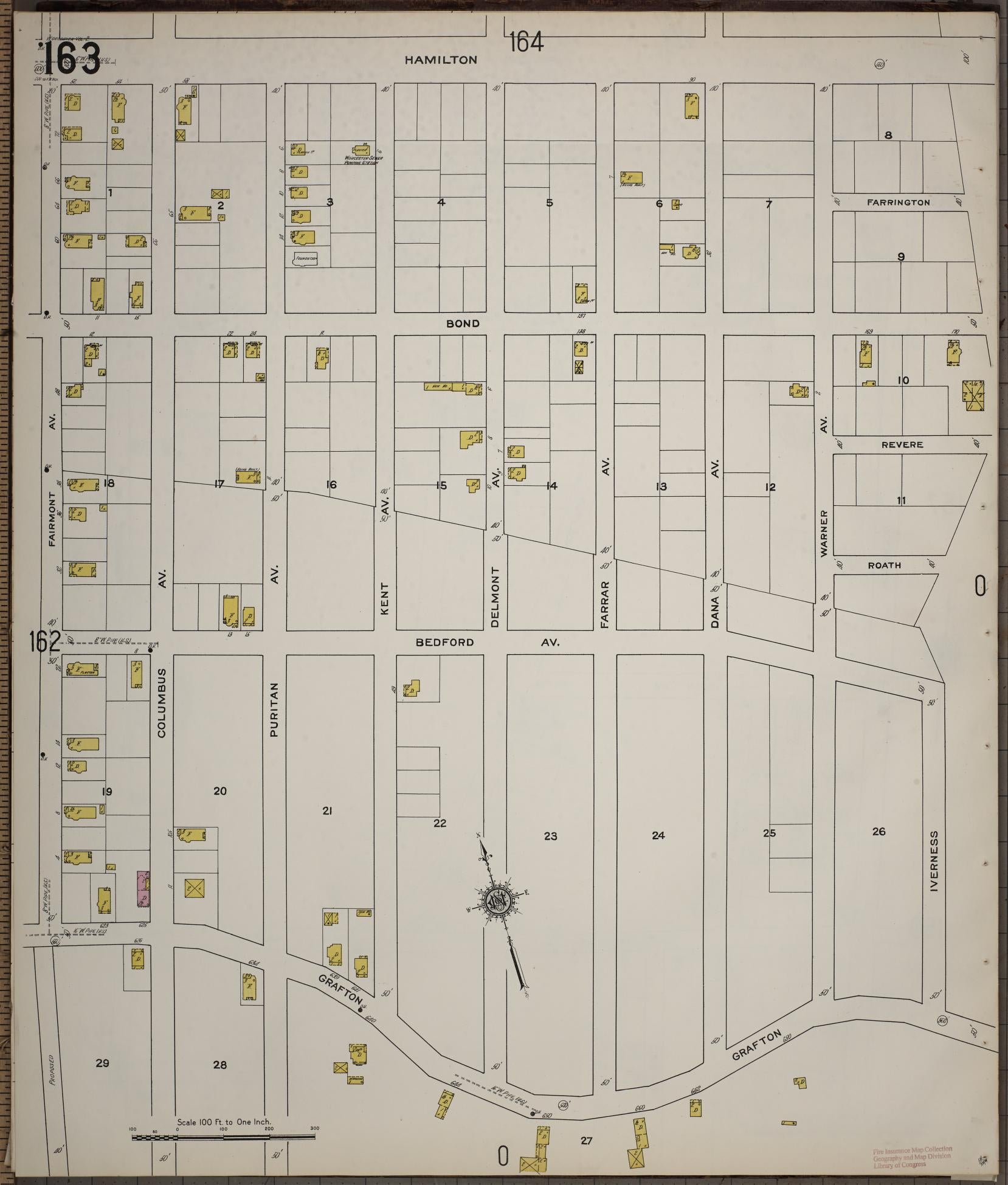 Sanborn Fire Insurance Map from Worcester, Worcester County, Massachusetts (1910), Sheet #0163 - Complete Map Set gallery image, historic Sanborn map, vintage wall art, Massachusetts Massachusetts