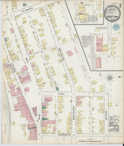 Sanborn Fire Insurance Map from Grafton, Taylor County, West Virginia (1892), Sheet #0001 - Complete Map Set gallery image, historic Sanborn map, vintage wall art, West Virginia West Virginia