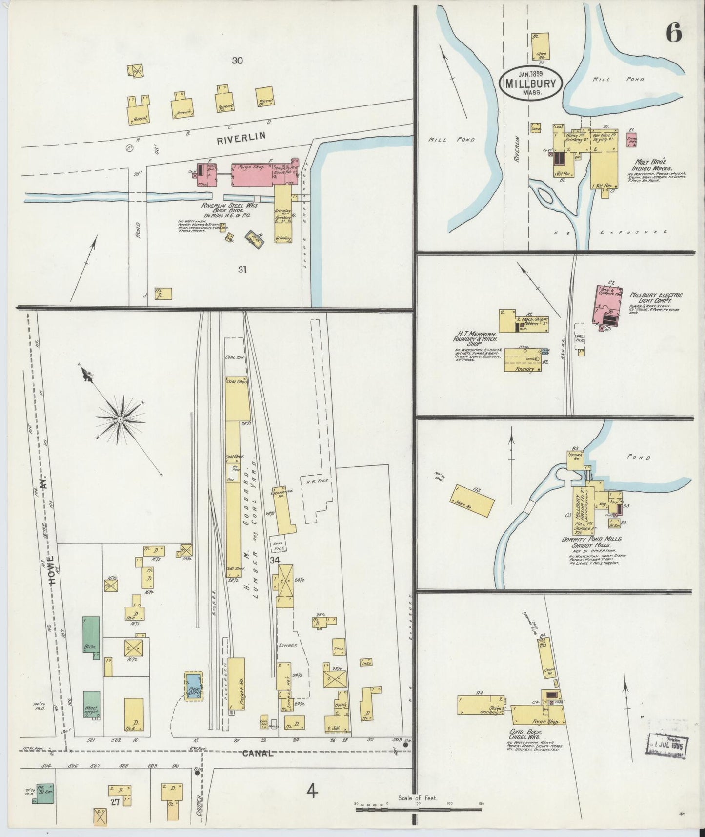 Sanborn Fire Insurance Map from Millbury, Worcester County, Massachusetts (1899), Sheet #0006 - Complete Map Set gallery image, historic Sanborn map, vintage wall art, Massachusetts Massachusetts