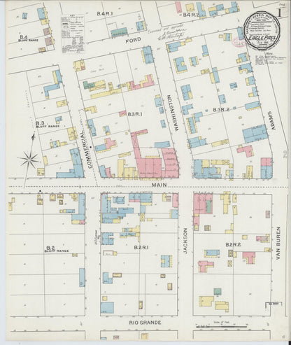 Sanborn Fire Insurance Map from Eagle Pass, Maverick County, Texas (1894), Sheet #0001 - Historic Sanborn Fire Insurance Map Print, vintage old map wall art, antique decor, genealogy gift, Texas Texas map