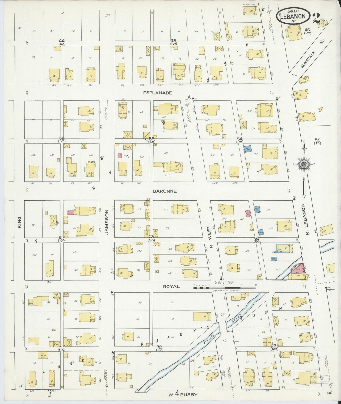 Sanborn Fire Insurance Map from Lebanon, Boone County, Indiana (1919), Sheet #0002 - Historic Sanborn Fire Insurance Map Print, vintage old map wall art, antique decor, genealogy gift, Indiana Indiana map