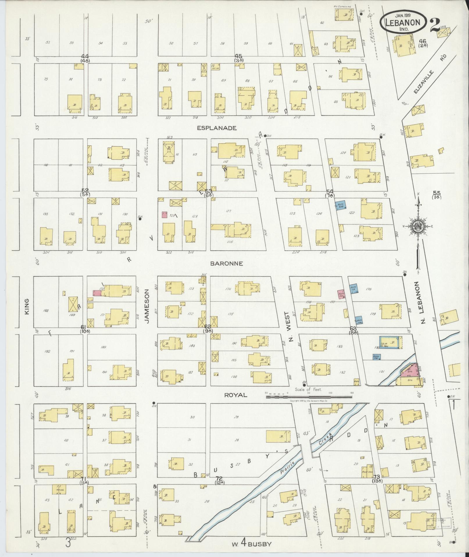 Sanborn Fire Insurance Map from Lebanon, Boone County, Indiana (1919), Sheet #0002 - Historic Sanborn Fire Insurance Map Print, vintage old map wall art, antique decor, genealogy gift, Indiana Indiana map