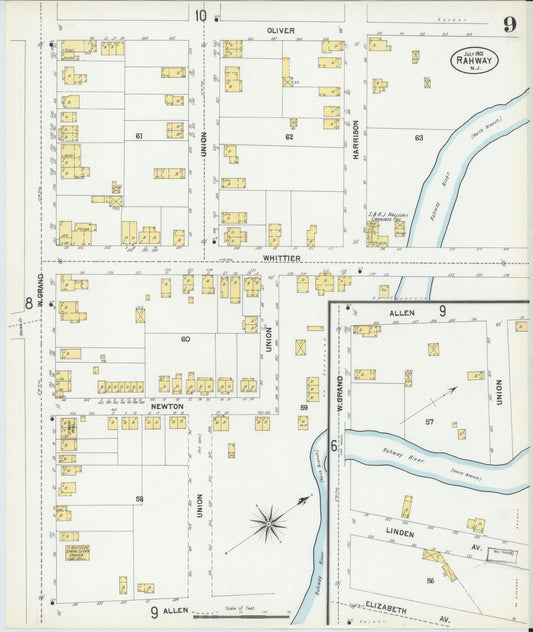 Sanborn Fire Insurance Map from Rahway, Union County, New Jersey (1901), Sheet #0009 - Historic Sanborn Fire Insurance Map Print, vintage old map wall art, antique decor, genealogy gift, New Jersey New Jersey map