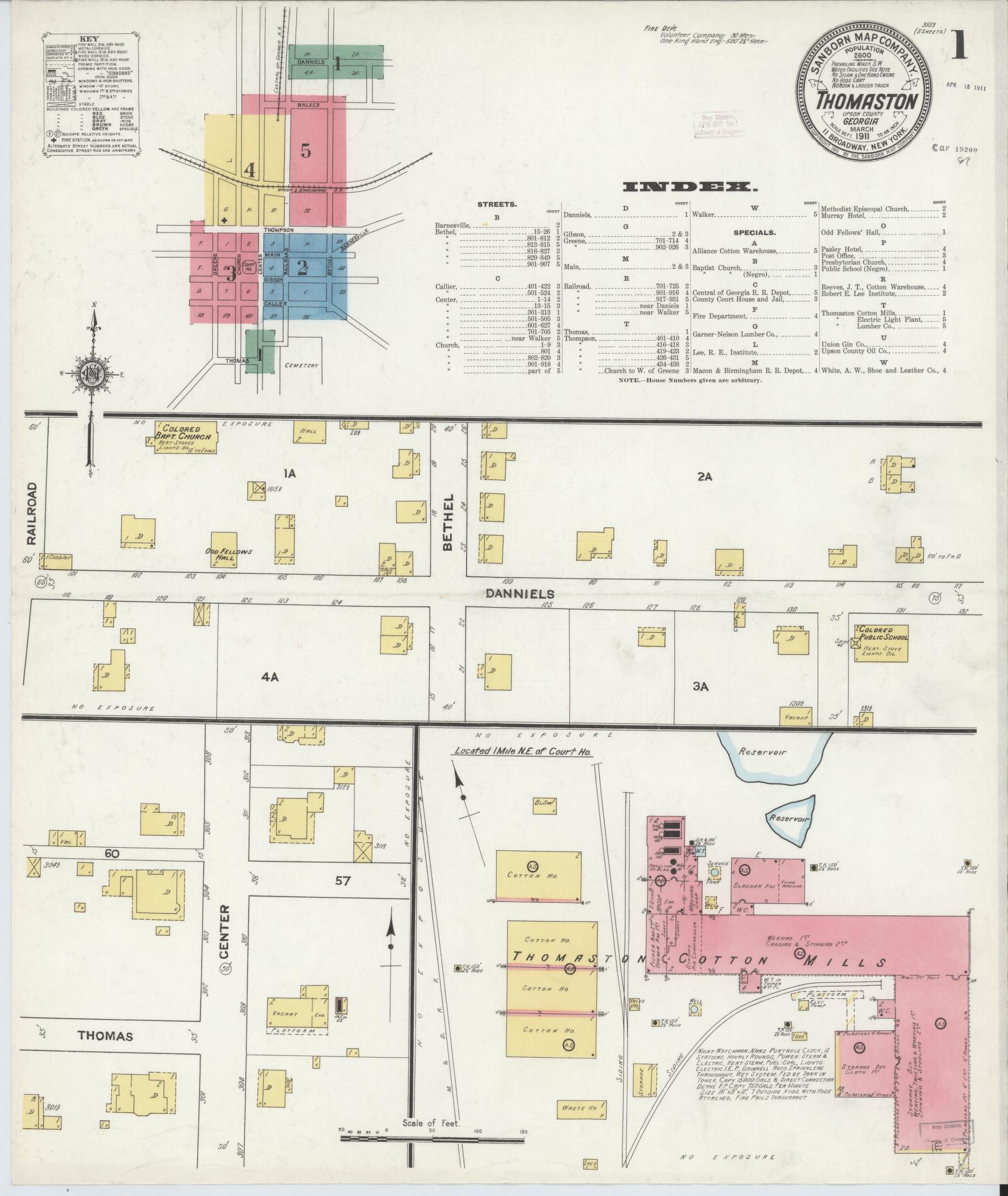 Sanborn Fire Insurance Map from Thomaston, Upson County, Georgia (1911), Sheet #0001 - Complete Map Set gallery image, historic Sanborn map, vintage wall art, Georgia Georgia