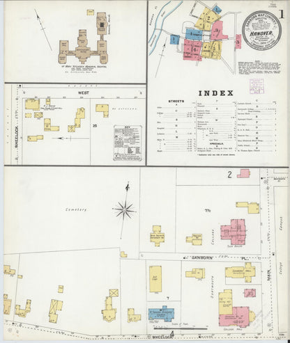 Sanborn Fire Insurance Map from Hanover, Grafton County, New Hampshire (1904), Sheet #0001 - Complete Map Set gallery image, historic Sanborn map, vintage wall art, New Hampshire New Hampshire