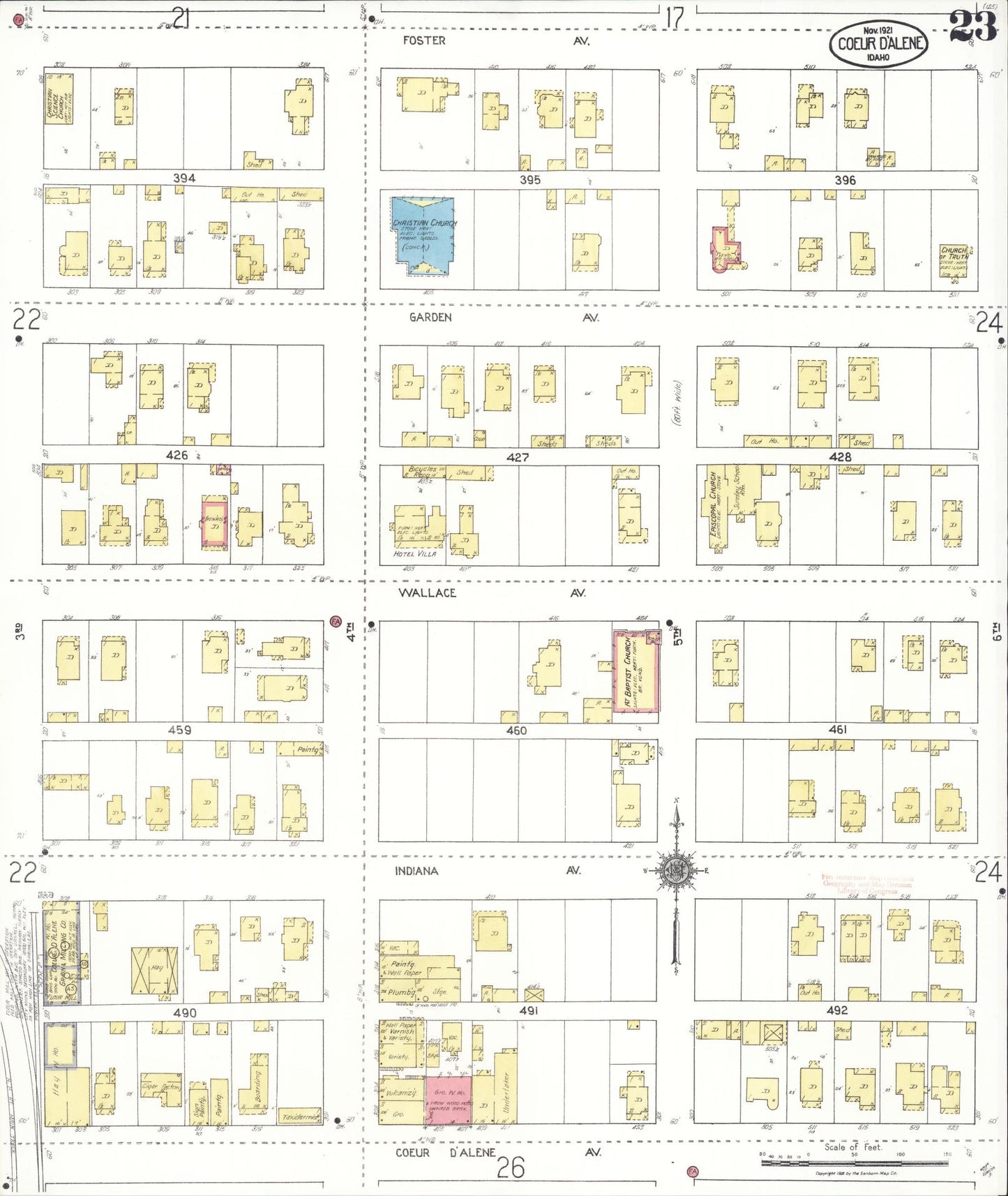 Sanborn Fire Insurance Map from Coeur D'alene, Kootenai County, Idaho (1921), Sheet #0023 - Complete Map Set gallery image, historic Sanborn map, vintage wall art, Idaho Idaho