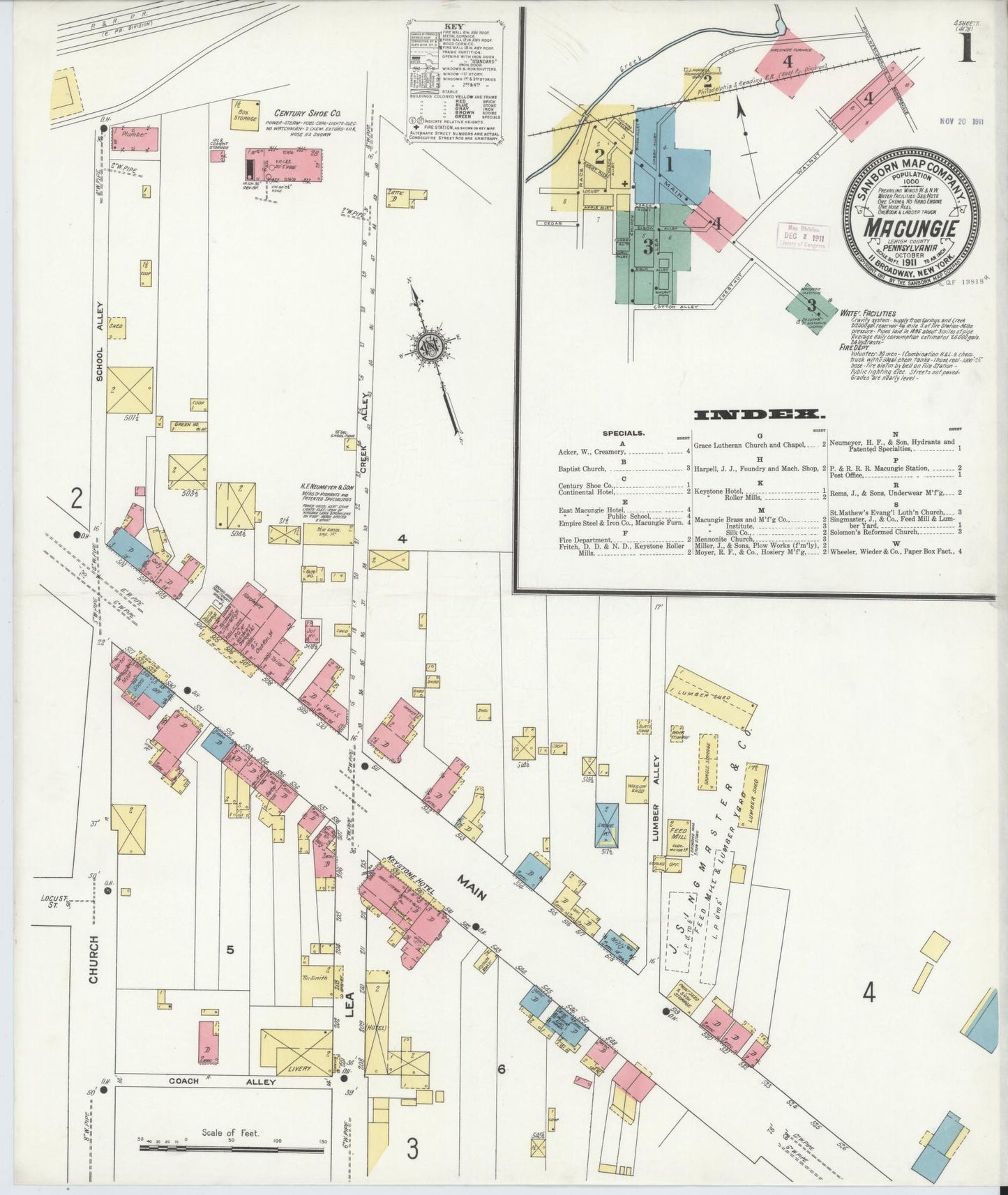 Sanborn Fire Insurance Map from Macungie, Lehigh County, Pennsylvania (1911), Sheet #0001 - Historic Sanborn Fire Insurance Map Print, vintage old map wall art, antique decor, genealogy gift, Pennsylvania Pennsylvania map