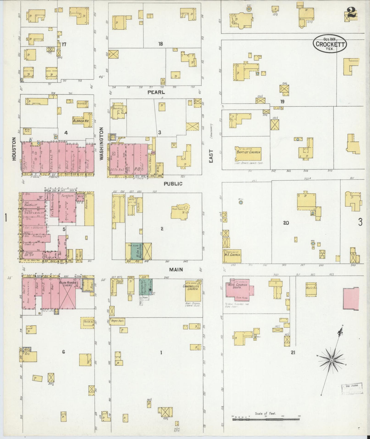 Sanborn Fire Insurance Map from Crockett, Houston County, Texas (1901), Sheet #0002 - Complete Map Set gallery image, historic Sanborn map, vintage wall art, Texas Texas