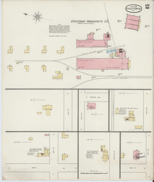 Sanborn Fire Insurance Map from Gastonia, Gaston County, North Carolina (1893), Sheet #0002 - Historic Sanborn Fire Insurance Map Print, vintage old map wall art, antique decor, genealogy gift, North Carolina North Carolina map