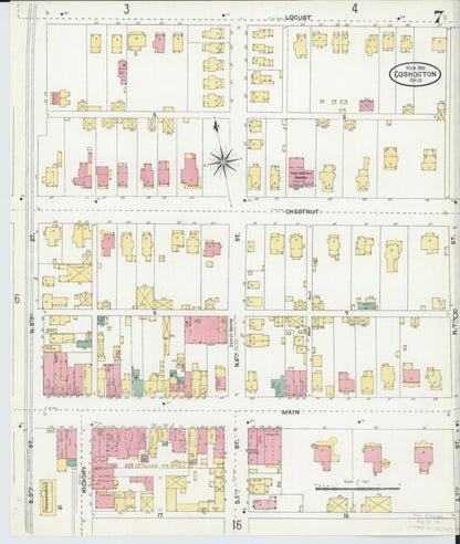 Sanborn Fire Insurance Map from Coshocton, Coshocton County, Ohio (1905), Sheet #0007 - Historic Sanborn Fire Insurance Map Print, vintage old map wall art, antique decor, genealogy gift, Ohio Ohio map