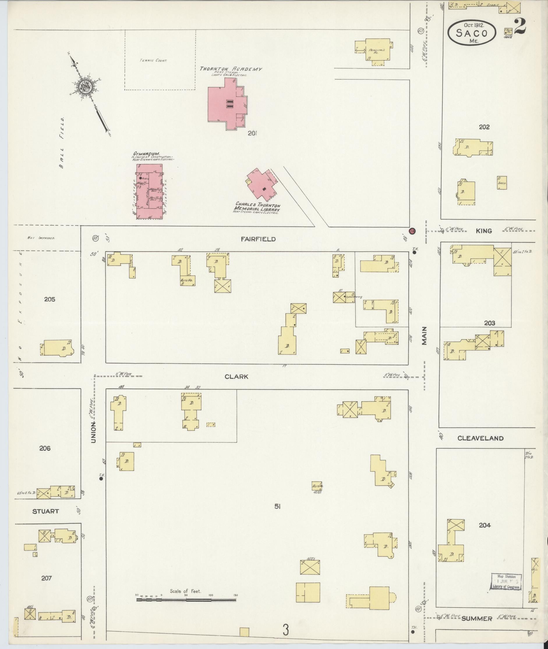 Sanborn Fire Insurance Map from Saco, York County, Maine (1912), Sheet #0002 - Historic Sanborn Fire Insurance Map Print, vintage old map wall art, antique decor, genealogy gift, Maine Maine map
