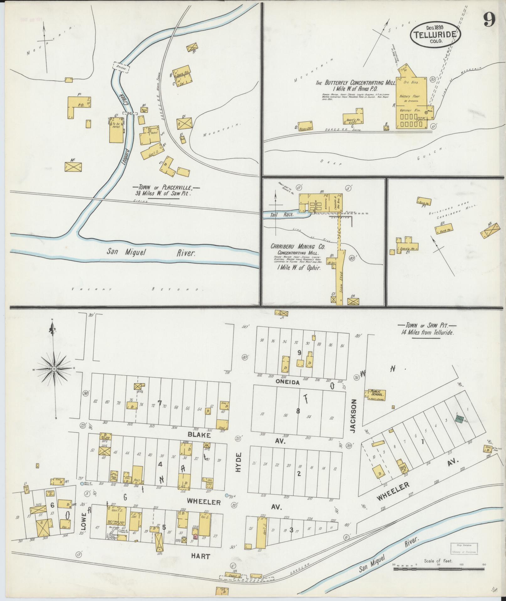 Sanborn Fire Insurance Map from Telluride, San Miguel County, Colorado (1899), Sheet #0009 - Complete Map Set gallery image, historic Sanborn map, vintage wall art, Colorado Colorado