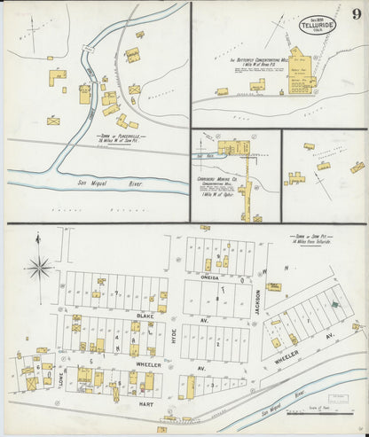 Sanborn Fire Insurance Map from Telluride, San Miguel County, Colorado (1899), Sheet #0009 - Complete Map Set gallery image, historic Sanborn map, vintage wall art, Colorado Colorado