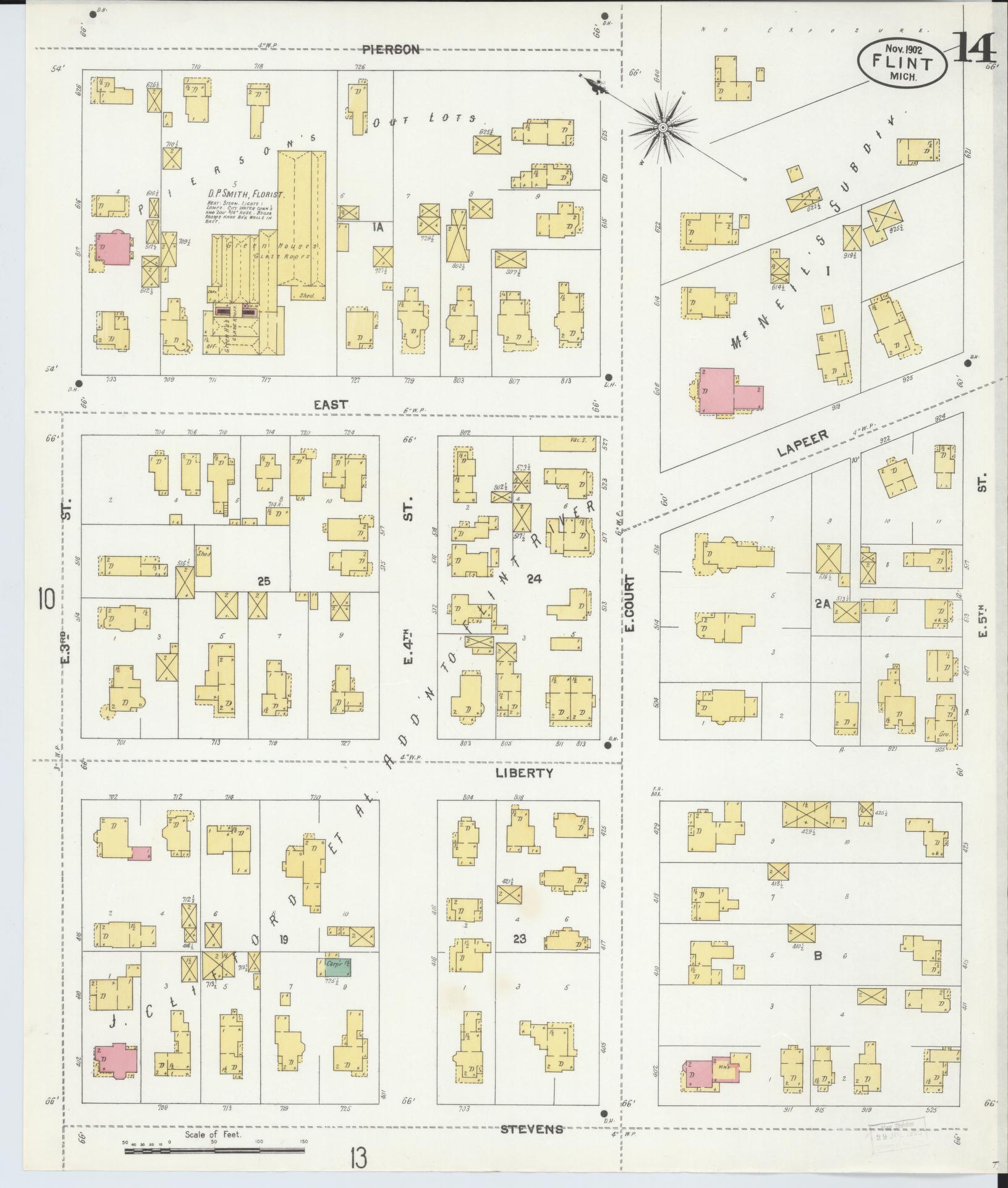 Sanborn Fire Insurance Map from Flint, Genesee County, Michigan (1902), Sheet #0014 - Complete Map Set gallery image, historic Sanborn map, vintage wall art, Michigan Michigan
