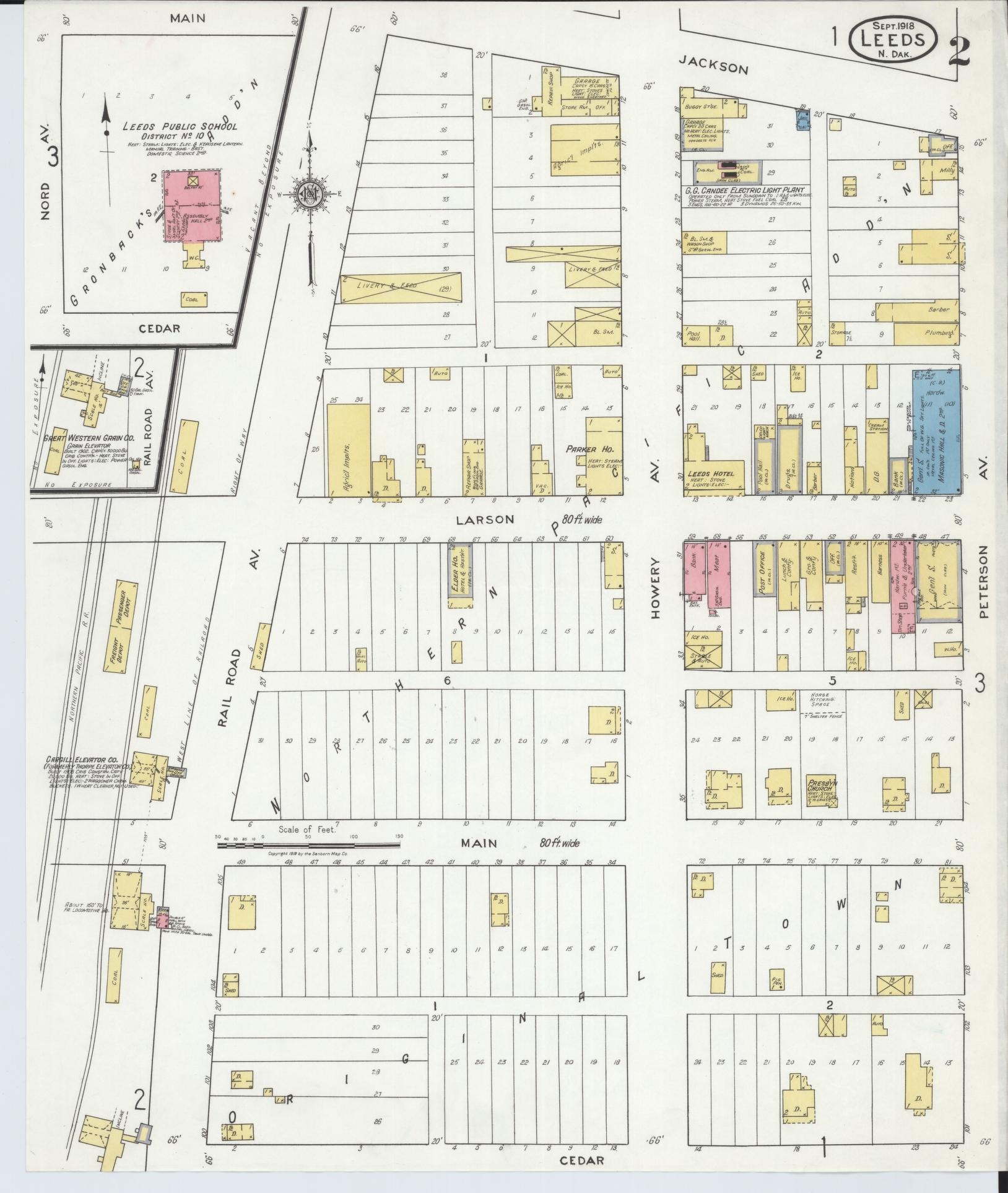 Sanborn Fire Insurance Map from Leeds, Benson County, North Dakota (1918), Sheet #0002 - Historic Sanborn Fire Insurance Map Print, vintage old map wall art, antique decor, genealogy gift, North Dakota North Dakota map