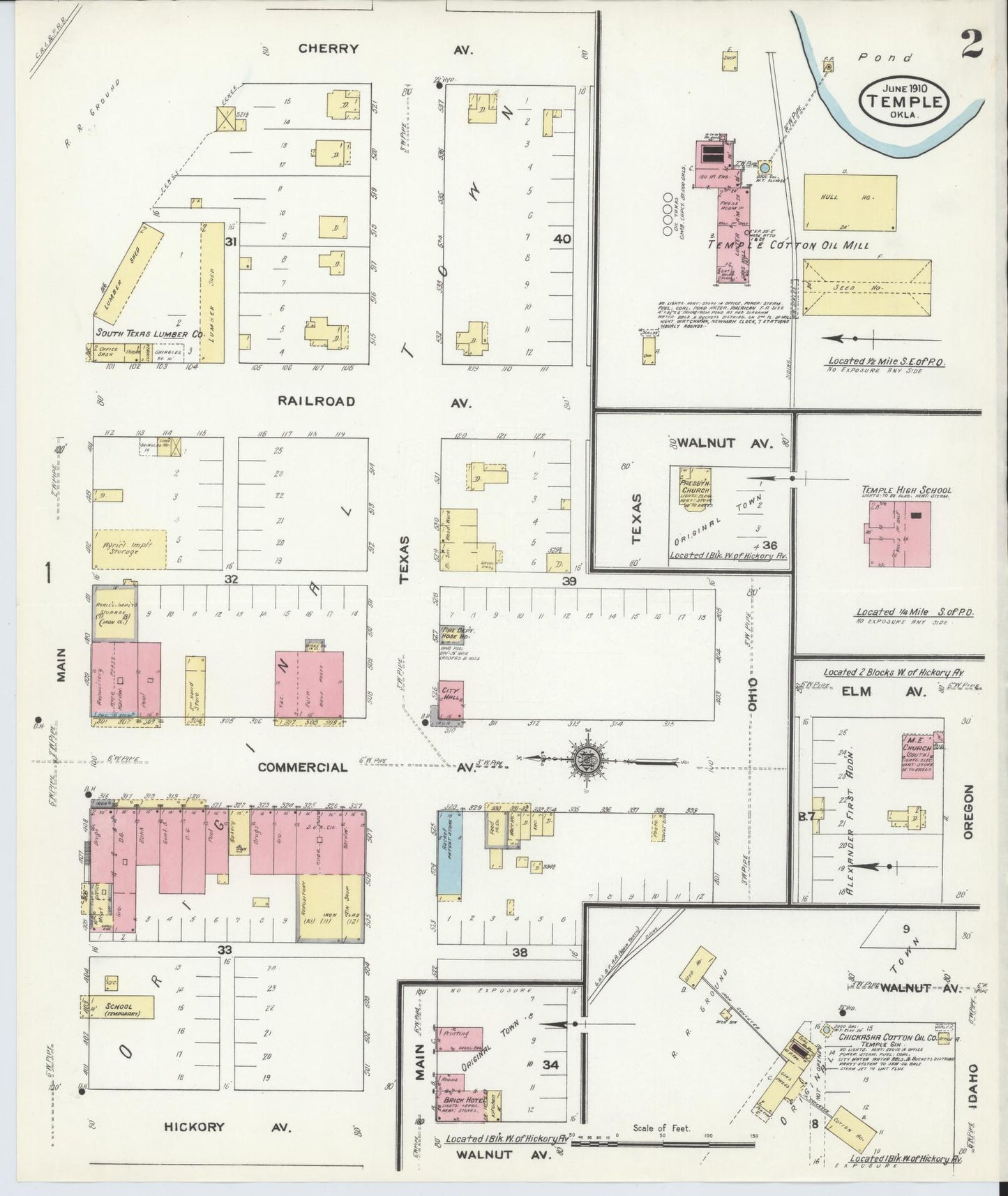 Sanborn Fire Insurance Map from Temple, Cotton County, Oklahoma (1910), Sheet #0002 - Complete Map Set gallery image, historic Sanborn map, vintage wall art, Oklahoma Oklahoma