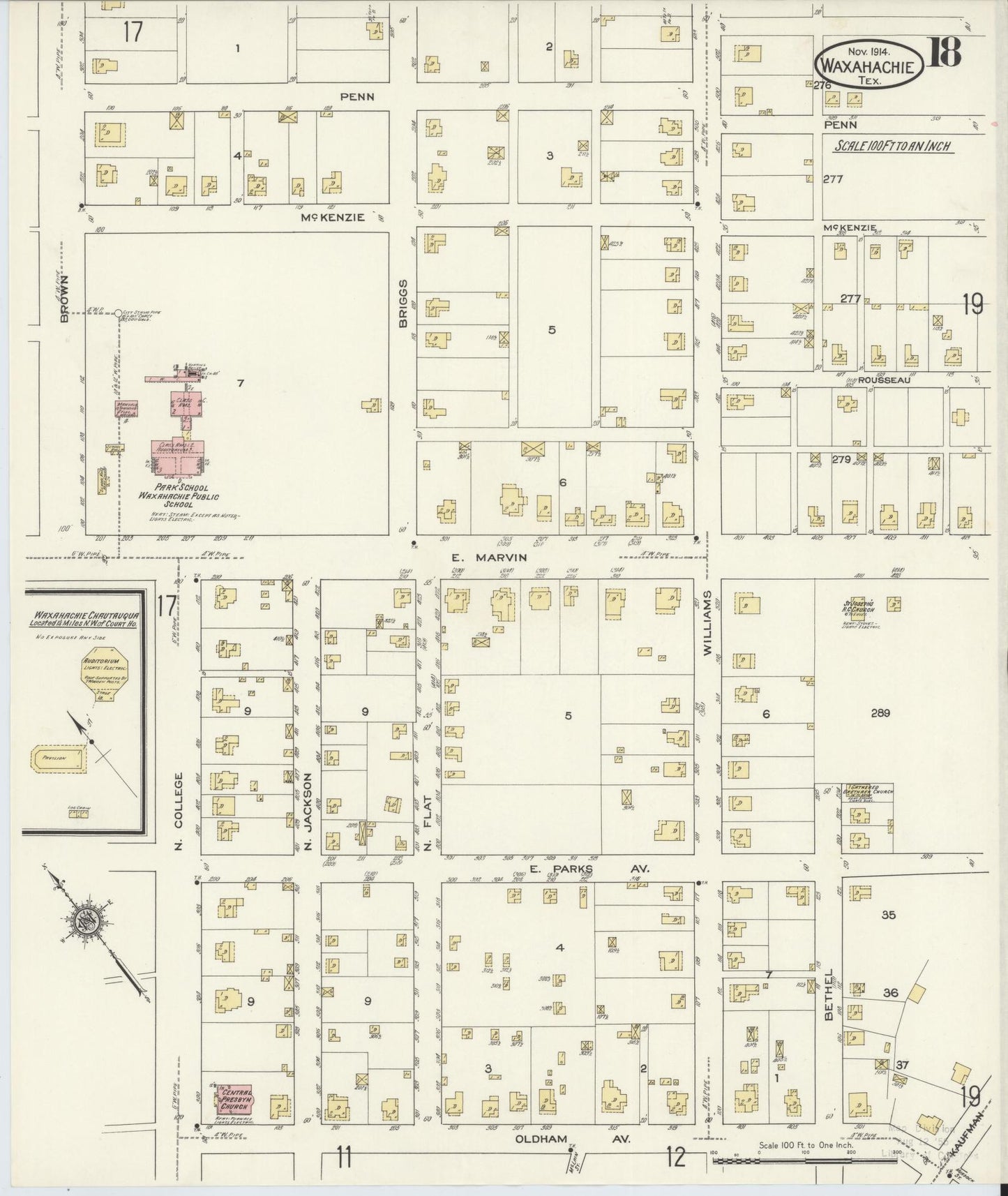 Sanborn Fire Insurance Map from Waxahachie, Ellis County, Texas (1914), Sheet #0018 - Historic Sanborn Fire Insurance Map Print, vintage old map wall art, antique decor, genealogy gift, Texas Texas map