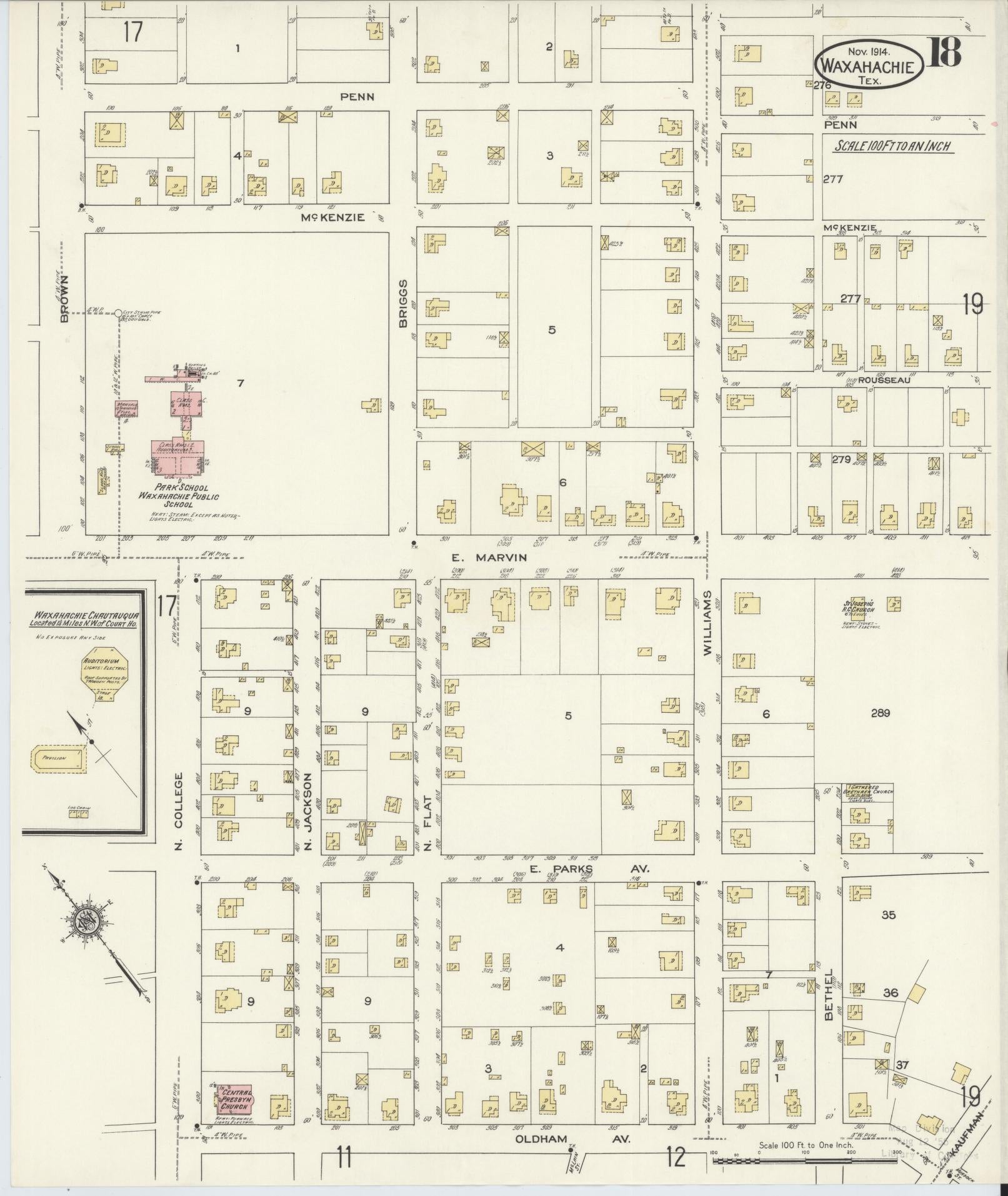 Sanborn Fire Insurance Map from Waxahachie, Ellis County, Texas (1914), Sheet #0018 - Historic Sanborn Fire Insurance Map Print, vintage old map wall art, antique decor, genealogy gift, Texas Texas map