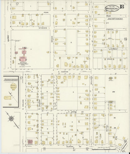 Sanborn Fire Insurance Map from Waxahachie, Ellis County, Texas (1914), Sheet #0018 - Historic Sanborn Fire Insurance Map Print, vintage old map wall art, antique decor, genealogy gift, Texas Texas map