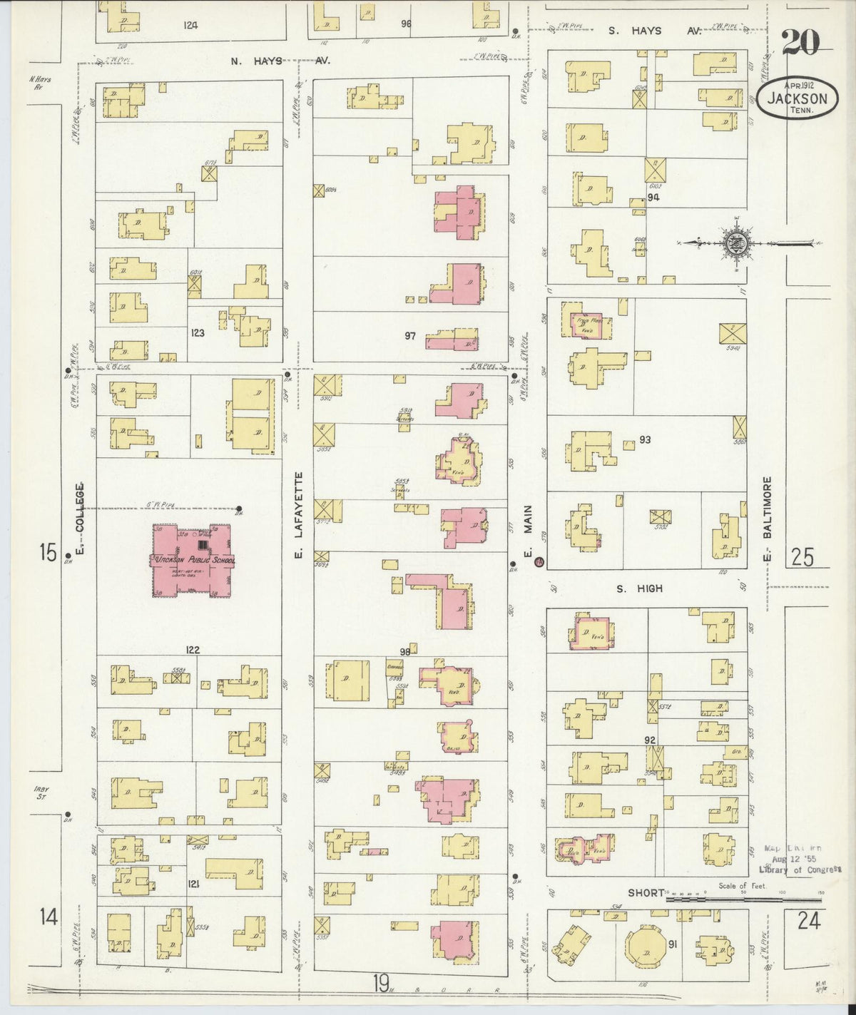 Sanborn Fire Insurance Map from Jackson, Madison County, Tennessee (1912), Sheet #0020 - Complete Map Set gallery image, historic Sanborn map, vintage wall art, Tennessee Tennessee