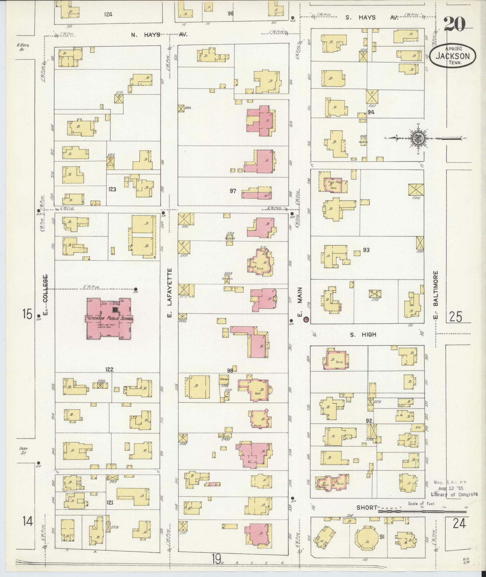 Sanborn Fire Insurance Map from Jackson, Madison County, Tennessee (1912), Sheet #0020 - Complete Map Set gallery image, historic Sanborn map, vintage wall art, Tennessee Tennessee