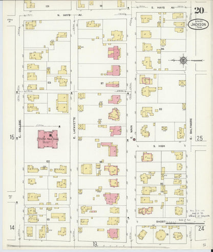 Sanborn Fire Insurance Map from Jackson, Madison County, Tennessee (1912), Sheet #0020 - Complete Map Set gallery image, historic Sanborn map, vintage wall art, Tennessee Tennessee