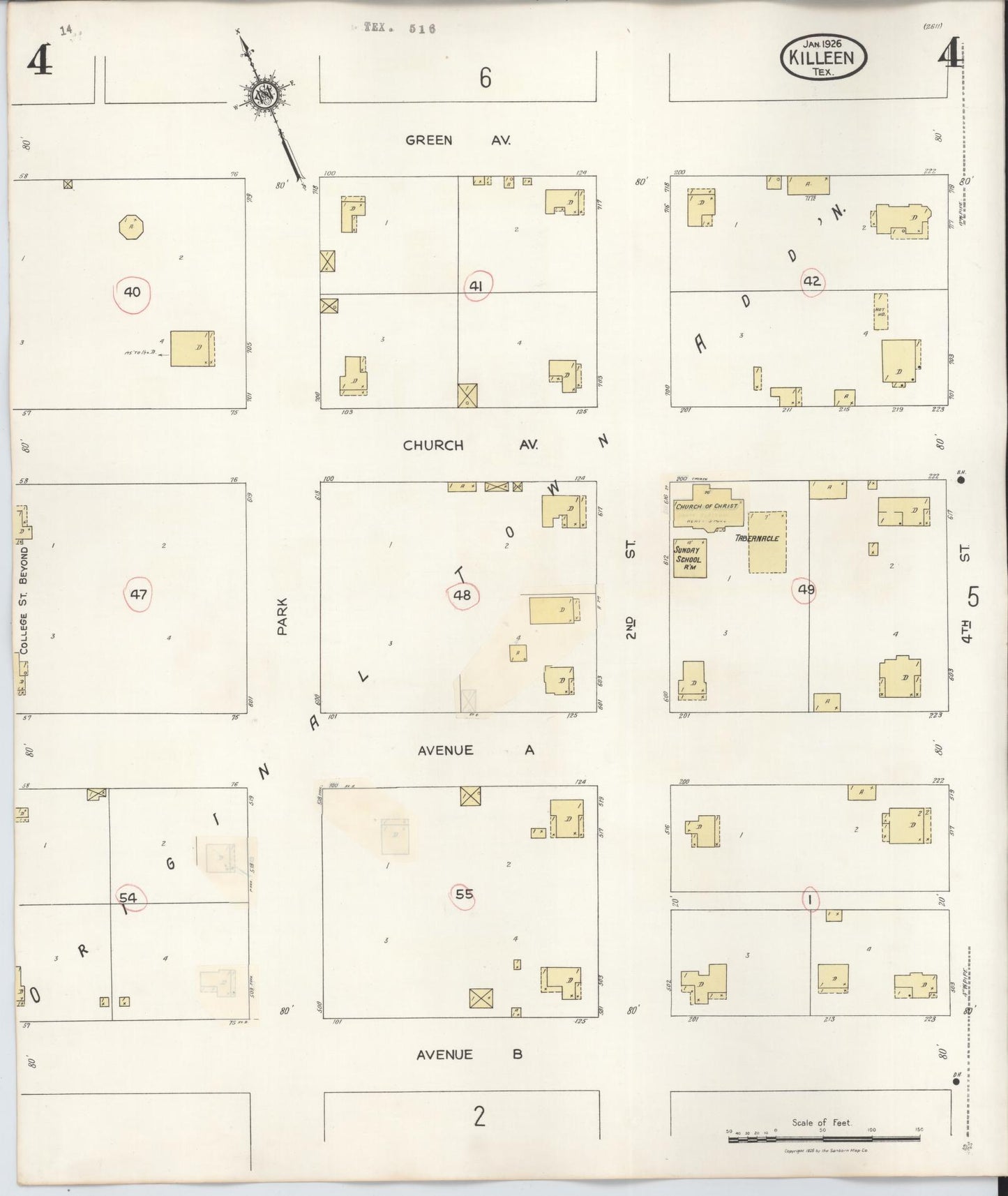Sanborn Fire Insurance Map from Killeen, Bell County, Texas (1937), Sheet #0004 - Historic Sanborn Fire Insurance Map Print, vintage old map wall art, antique decor, genealogy gift, Texas Texas map