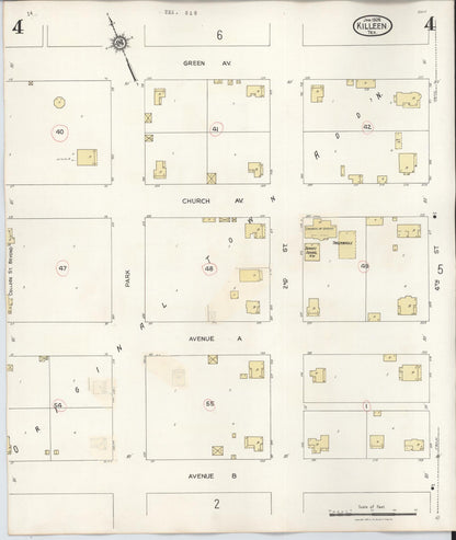 Sanborn Fire Insurance Map from Killeen, Bell County, Texas (1937), Sheet #0004 - Historic Sanborn Fire Insurance Map Print, vintage old map wall art, antique decor, genealogy gift, Texas Texas map