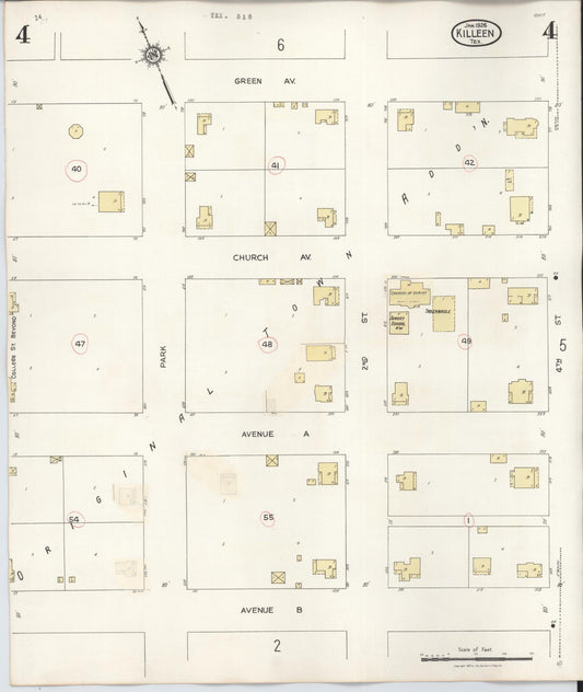 Sanborn Fire Insurance Map from Killeen, Bell County, Texas (1937), Sheet #0004 - Historic Sanborn Fire Insurance Map Print, vintage old map wall art, antique decor, genealogy gift, Texas Texas map