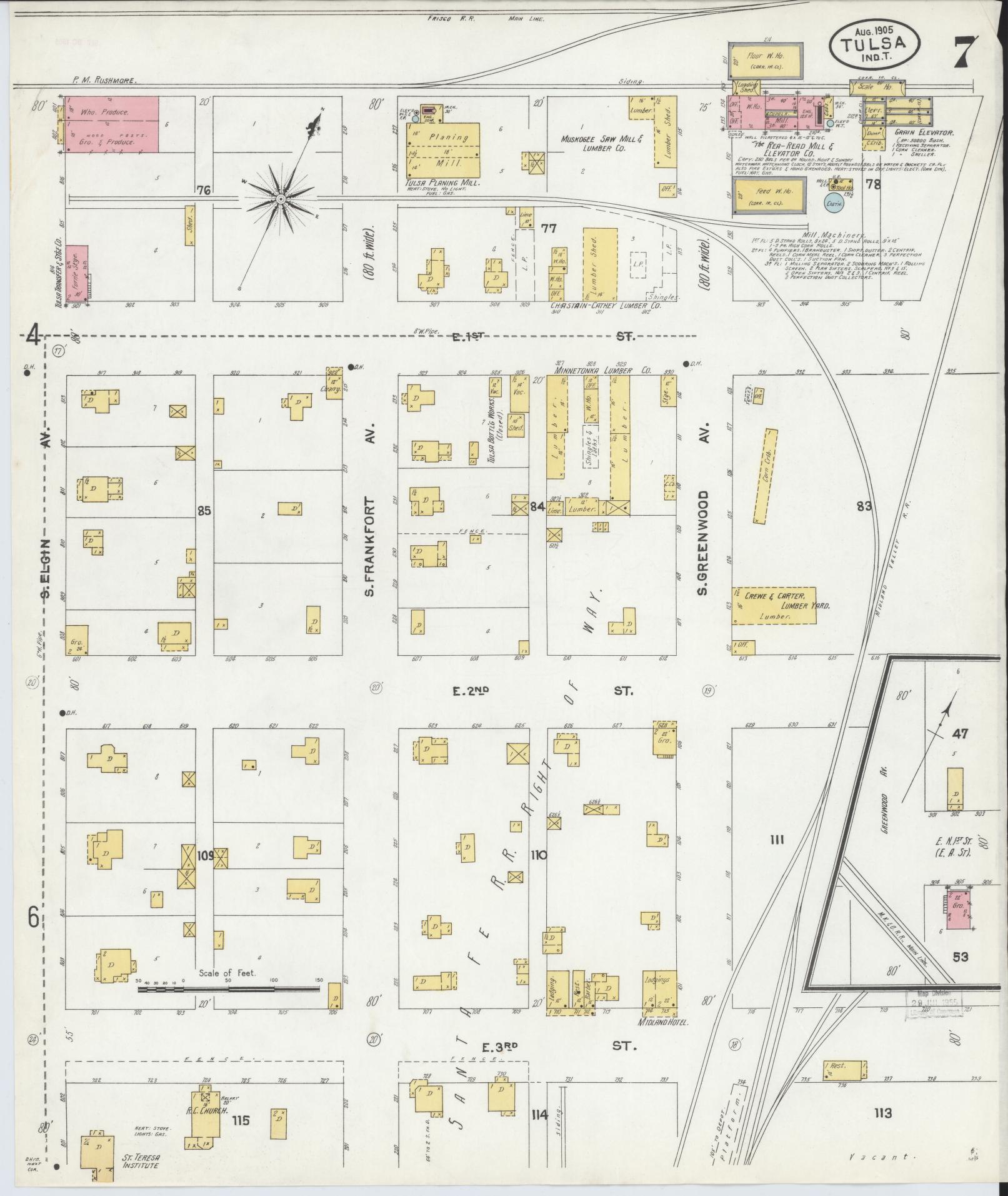 Sanborn Fire Insurance Map from Tulsa, Tulsa County, Oklahoma (1905), Sheet #0007 - Complete Map Set gallery image, historic Sanborn map, vintage wall art, Oklahoma Oklahoma