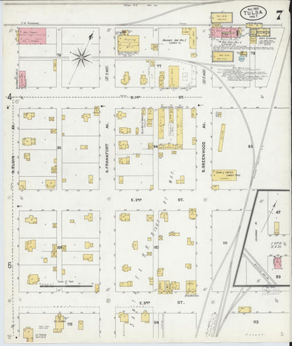Sanborn Fire Insurance Map from Tulsa, Tulsa County, Oklahoma (1905), Sheet #0007 - Complete Map Set gallery image, historic Sanborn map, vintage wall art, Oklahoma Oklahoma