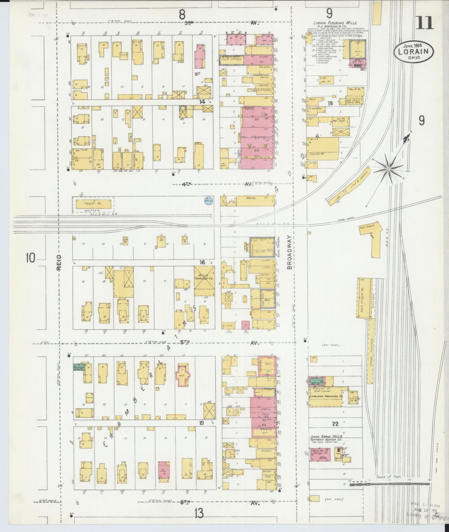 Sanborn Fire Insurance Map from Lorain, Lorain County, Ohio (1905), Sheet #0011 - Historic Sanborn Fire Insurance Map Print, vintage old map wall art, antique decor, genealogy gift, Ohio Ohio map