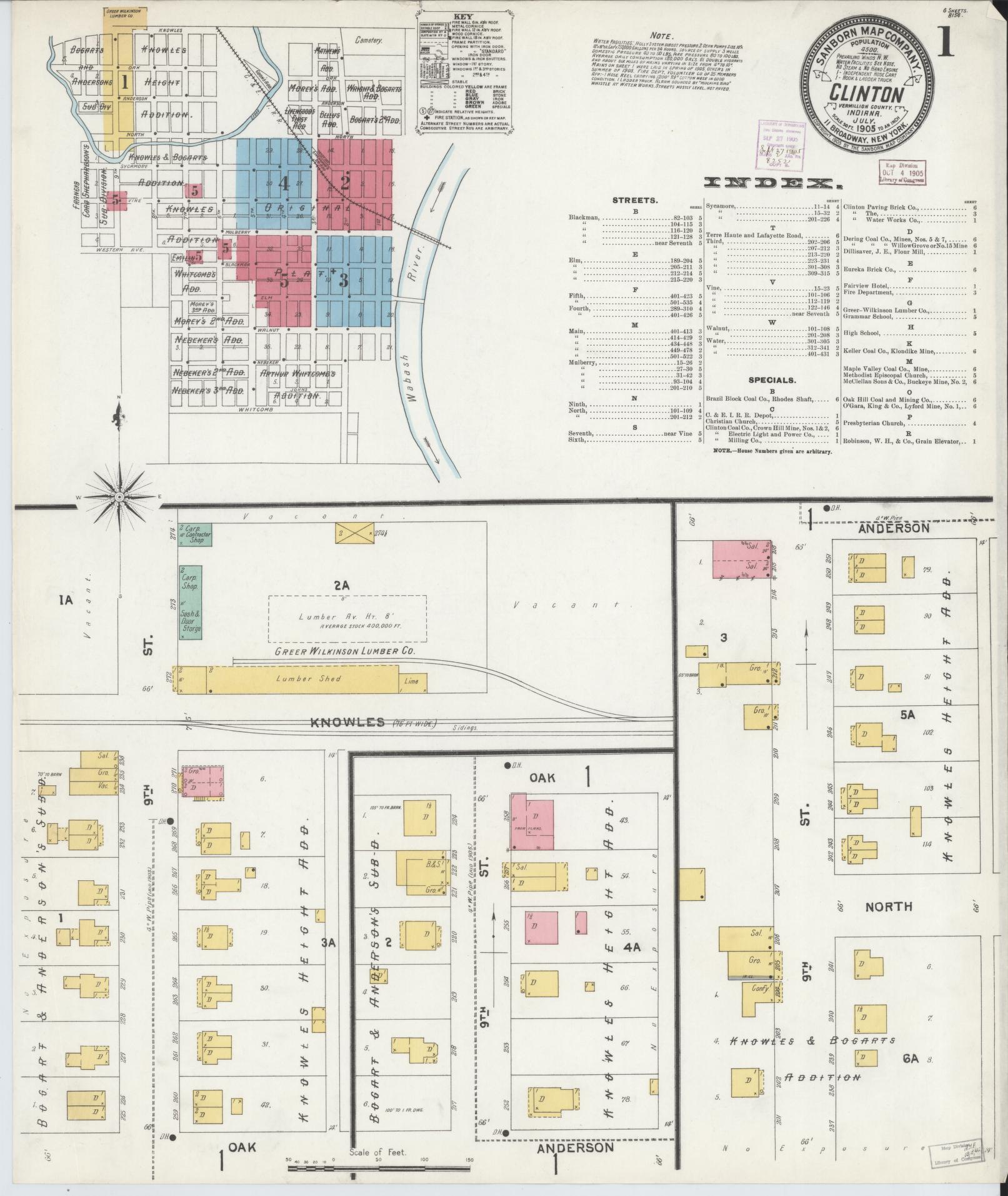 Sanborn Fire Insurance Map from Clinton, Vermillion County, Indiana (1905), Sheet #0001 - Complete Map Set gallery image, historic Sanborn map, vintage wall art, Indiana Indiana