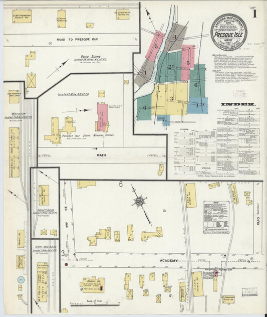 Sanborn Fire Insurance Map from Presque Isle, Aroostook County, Maine (1911), Sheet #0001 - Historic Sanborn Fire Insurance Map Print, vintage old map wall art, antique decor, genealogy gift, Maine Maine map