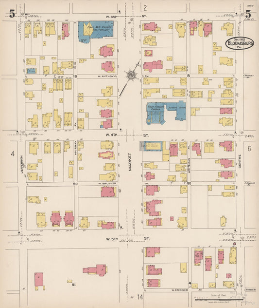 Sanborn Fire Insurance Map from Bloomsburg, Columbia County, Pennsylvania (1922), Sheet #0005 - Historic Sanborn Fire Insurance Map Print, vintage old map wall art, antique decor, genealogy gift, Pennsylvania Pennsylvania map