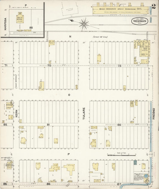 Sanborn Fire Insurance Map from Newman, Stanislaus County, California (1894), Sheet #0002 - Historic Sanborn Fire Insurance Map Print, vintage old map wall art, antique decor, genealogy gift, California California map