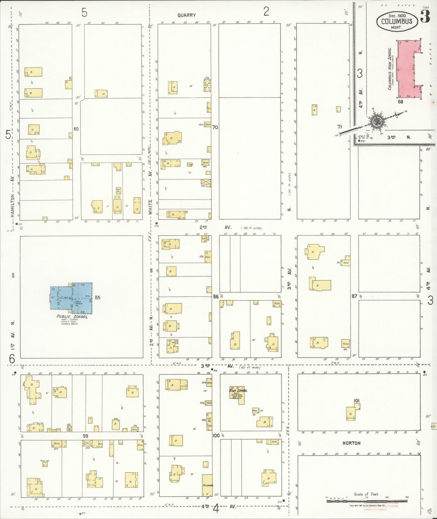 Sanborn Fire Insurance Map from Columbus, Stillwater County, Montana (1920), Sheet #0003 - Complete Map Set gallery image, historic Sanborn map, vintage wall art, Montana Montana