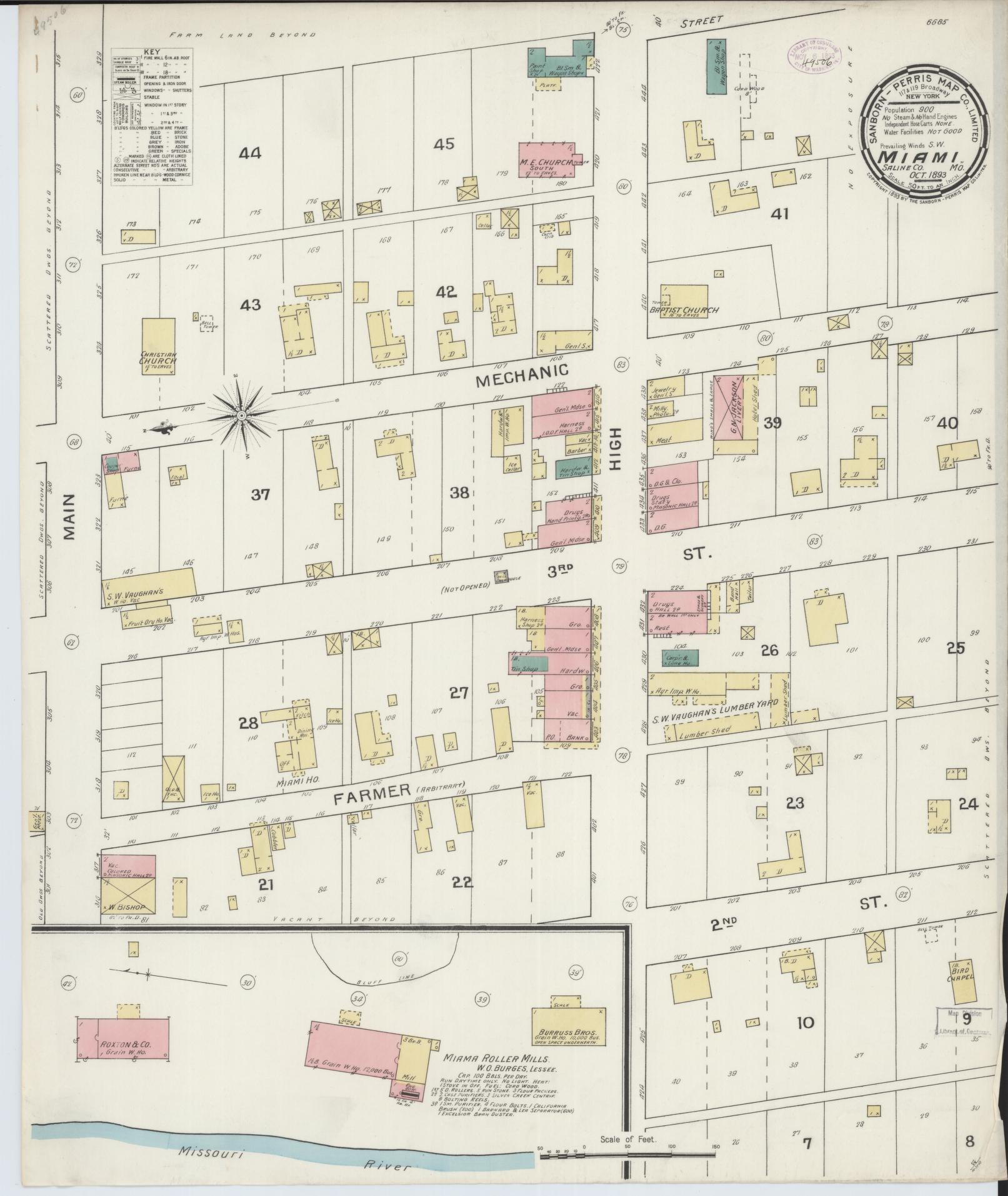Sanborn Fire Insurance Map from Miami, Saline County, Missouri (1893), Sheet #0001 - Historic Sanborn Fire Insurance Map Print, vintage old map wall art, antique decor, genealogy gift, Missouri Missouri map
