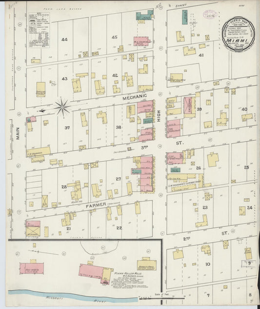 Sanborn Fire Insurance Map from Miami, Saline County, Missouri (1893), Sheet #0001 - Historic Sanborn Fire Insurance Map Print, vintage old map wall art, antique decor, genealogy gift, Missouri Missouri map